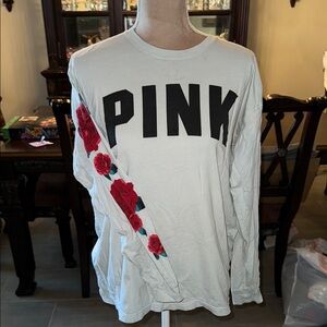 PINK Victoria's Secret Long Sleeve Tee - White with Red Accents